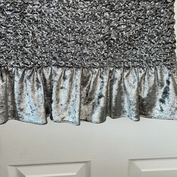 Petersyn X Revolve silver velour cocktail dress smocked off shoulder - Picture 3 of 10